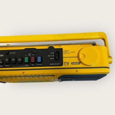 SONY CFS-V75 SPORTS STEREO CASSETTE CORDER AUTO REVERSE FM AM YELLOW AC100V DC9V