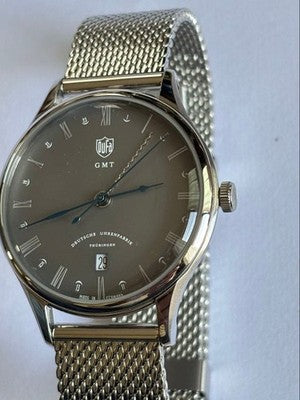 DUFA WEIMAR GMT DF-9006 QUARTZ WATCH MADE IN GERMANY GRAY DIAL GOOD CONDITION