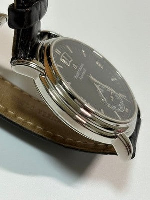 MAURICE LACROIX MASTERPIECE 58789 AUTOMATIC BLACK DIAL LEATHER STRAP WATCH