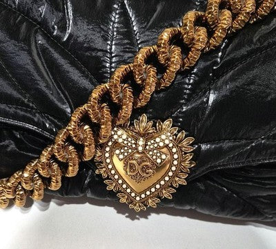 DOLCE&GABBANA QUILTED NYLON SHOULDER BAG, DEVOTION, BLACK, LOGO ACCENT, ITALY