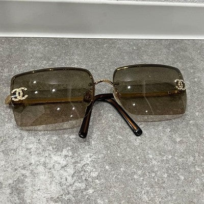 CHANEL 4092-B BROWN SQUARE SUNGLASSES VINTAGE METAL FRAME CRYSTAL LOGO ITALY