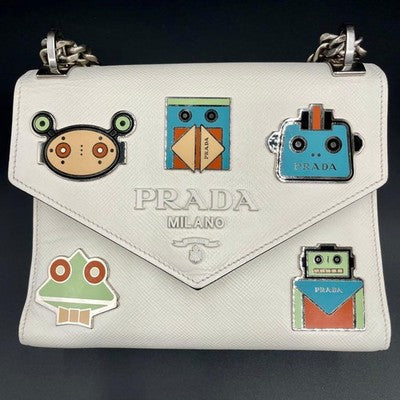 PRADA PRADA ROBOT CHAIN SHOULDER BAG WHITE RARE EXCELLENT+++++