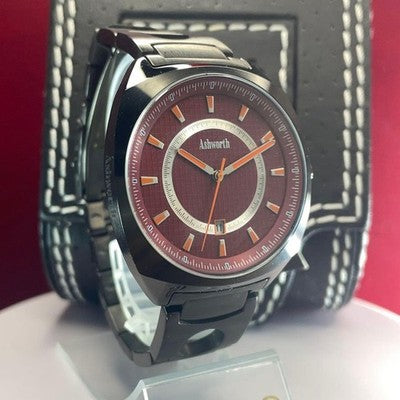 ASHWORTH QZ MEN'S WRISTWATCH ROUND FACE JAPAN MADE MOVEMENT SS BELT NEAR MINT