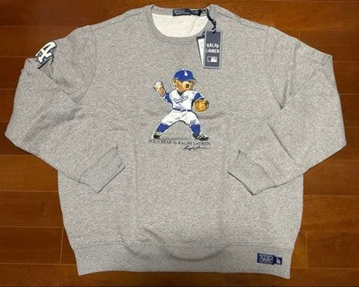 POLO RALPH LAUREN MLB LA DODGERS POLO BEAR SWEATSHIRT XXL GRAY NEW TAGS