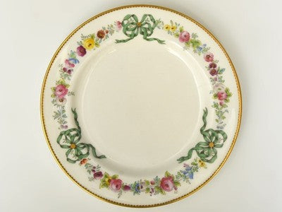 ROYAL WORCESTER TRIO SET, RIBBON FLORAL PATTERN, GOLD TRIM, 1909, CAKE PLATE