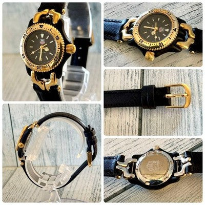 TAG HEUER SEL S93.308C BLACK DIAL GOLD PLATED LEATHER QUARTZ LADIES VINTAGE