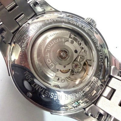 HAMILTON H325150 JAZZMASTER VIEWMATIC AUTOMATIC SKELETON BACK STEEL WATCH USED