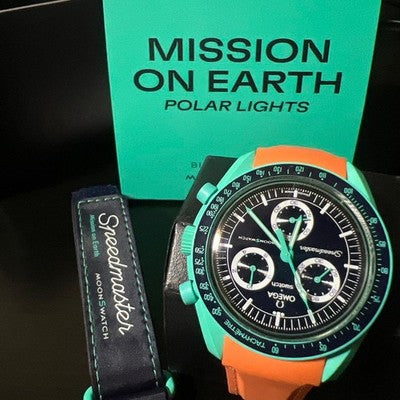 OMEGA X SWATCH SPEEDMASTER MISSION ON EARTH POLAR LIGHTS MOONSWATCH WATCH
