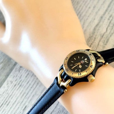 TAG HEUER SEL S93.308C BLACK DIAL GOLD PLATED LEATHER QUARTZ LADIES VINTAGE