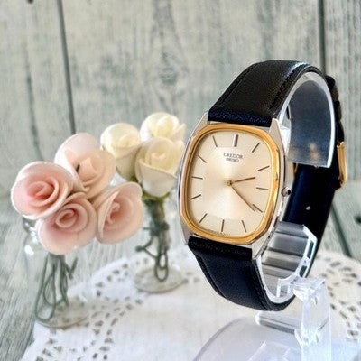 SEIKO CREDOR 6730 14K GOLD BEZEL WATCH VINTAGE QUARTZ MEN WOMEN CLEAN WORKING