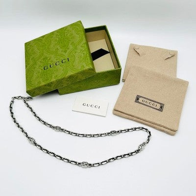 GUCCI INTERLOCKING CHAIN NECKLACE SILVER AG925 UNISEX APPROX. 60CM USED WITH BOX