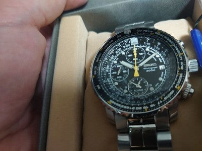 SEIKO SNA411P1 FLIGHTMASTER CHRONOGRAPH 200M QUARTZ PILOT WATCH ALARM  AS IS