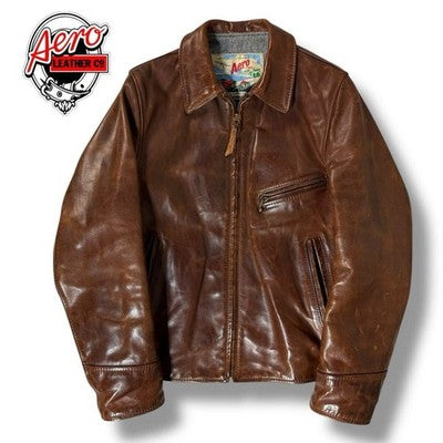 AERO LEATHER SINGLE RIDER'S JACKET BROWN HORSEHIDE VINTAGE MEN SIZE 38 SCOTLAND