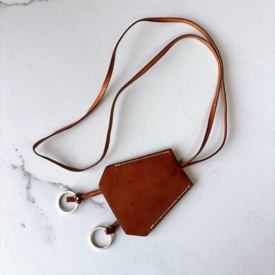 HERMES CLOCCHETTE KEY RING LEATHER NECKLACE BROWN C MARGIELA WITH BOX AUTHENTIC