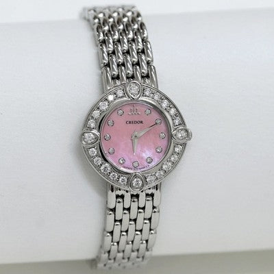 Seiko Credor Signo GSTE857 1E70-0CY0 Quartz Pink Shell Dial Diamond Bezel