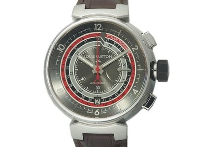 LOUIS VUITTON TAMBOUR VOYAGE CHRONOGRAPH Q102C SS GRAY 44MM WRISTWATCH AUTHENTIC