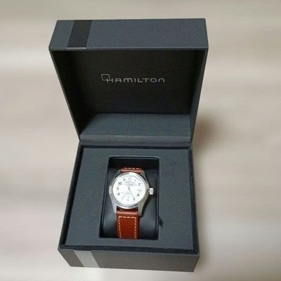 HAMILTON KHAKI FIELD AUTOMATIC H70455553 38MM WHITE DIAL LEATHER WATCH BOX