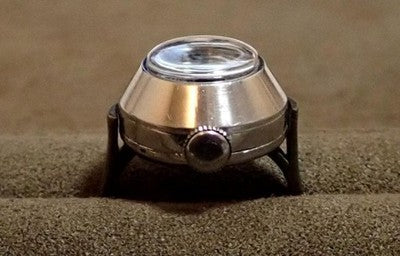 GLYCINE STAINLESS STEEL BLACK DIAL SILVER RING WATCH WORKING 1940'S