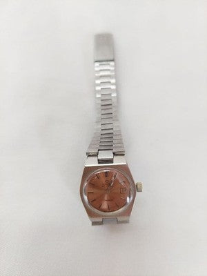 OMEGA GENEVE AUTOMATIC PINK GOLD DIAL DATE RARE DIAL LADIES WATCH VINTAGE