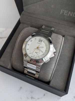 FENDI HIGH SPEED 4700G QUARTZ WHITE DIAL DATE STAINLESS STEEL MENS WATCH W/ BOX