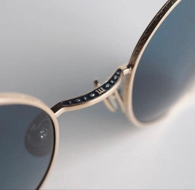 MATSUDA M3152 ROUND SUNGLASSES BRUSHED GOLD BLUE GREY LENS TITANIUM JAPAN