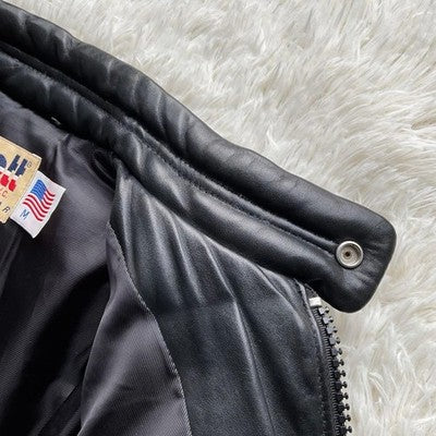 AUTH SCHOTT MEN'S ZIPPER DOWN JACKET LEATHER LOGO SIZE 40 BLACK VINTAGE