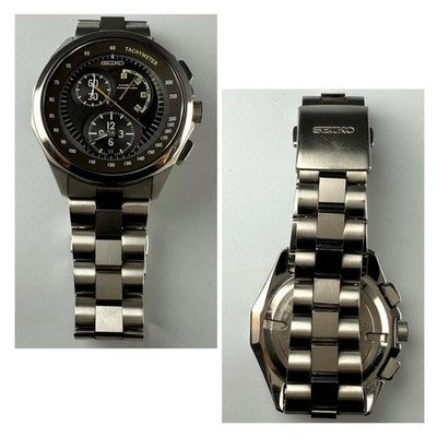 SEIKO KINETIC CHRONOGRAPH 7L22-0AN0 TITANIUM BLACK DIAL TACHYMETER MENS WATCH