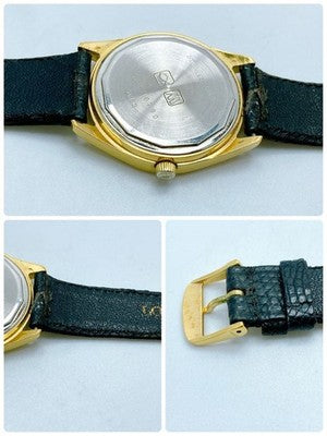 LONGINES 1663 AUTOMATIC DATE MEN'S VINTAGE GOLD DIAL ROUND WATCH BLACK STRAP