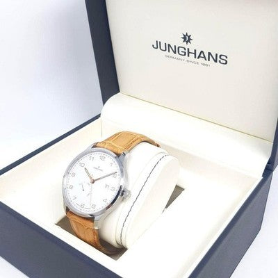 JUNGHANS 027/4781.00 MEN'S WATCH ROUND FACE JAPAN MADE LEATHER BELT DIAL: SILVER