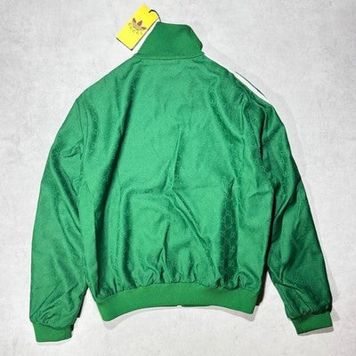 GUCCI X ADIDAS GREEN GG TREFOIL JACQUARD MONOGRAM TRACK JACKET SIZE 46 M MINT
