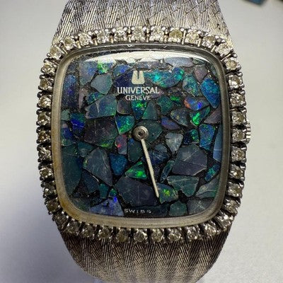UNIVERSAL GENEVE 5930-5081 MANUAL OPAL DIAL DIAMOND BEZEL SILVER MEN'S WATCH