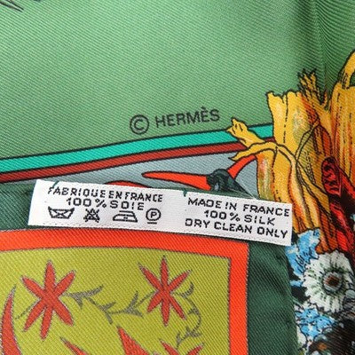 HERMES CARRE 90 KACHINAS SILK SCARF GREEN UNISEX USED W/BOX