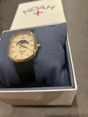TIMEX X NOAH OVAL MOON PHASE WATCH GOLD BLACK LEATHER CUSTOM LIMITED NEW W/BOX