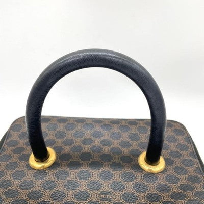 CELINE TRIOMPHE MACADAM PVC HANDBAG BLACK BROWN TOP HANDLE BAG VINTAGE JAPAN