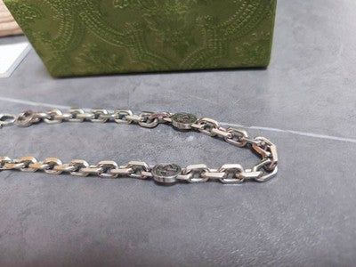 GUCCI INTERLOCKING G NECKLACE SILVER AG925 USED W/ BOX