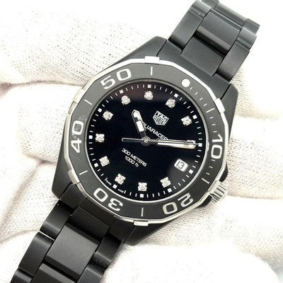 TAG HEUER AQUARACER WAY1397 DIAMOND BLACK DIAL CERAMIC QUARTZ LADIES DIVER WATCH
