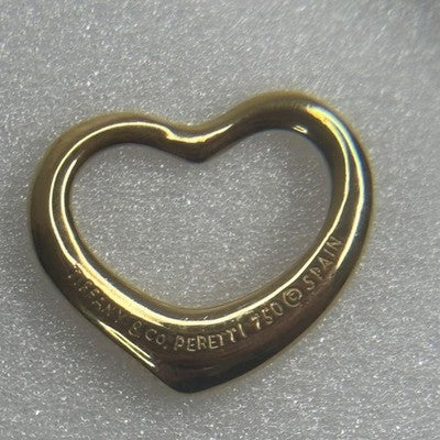 TIFFANY & CO. 18K 750 OPEN HEART NECKLACE PENDANT 15MM YELLOW GOLD RARE