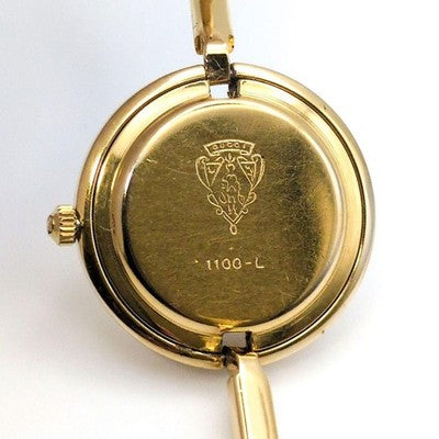 GUCCI 1100L BANGLE WATCH GOLD WHITE DIAL CHANGEABLE BEZEL QUARTZ LADIES RARE