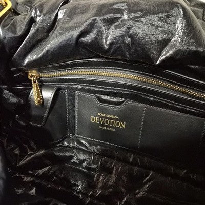 DOLCE&GABBANA QUILTED NYLON SHOULDER BAG, DEVOTION, BLACK, LOGO ACCENT, ITALY