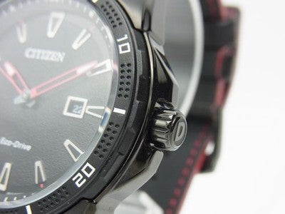 CITIZEN ECO-DRIVE PVD BLACK MEN'S WATCH AW1585-04E LEATHER STRAP 45MM MINT