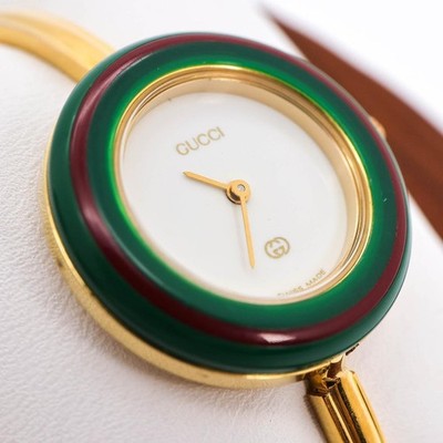 GUCCI CHANGE BEZEL 12 COLORS GOLD WOMEN'S WATCH L SIZE WORKING BEAUTIFUL