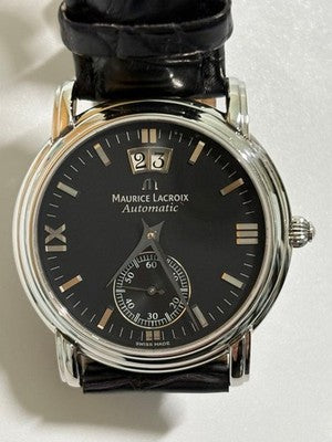 MAURICE LACROIX MASTERPIECE 58789 AUTOMATIC BLACK DIAL LEATHER STRAP WATCH