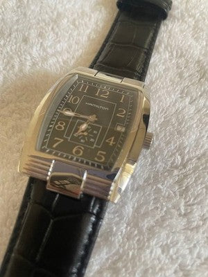 HAMILTON MOUNT VERNON H29515733 XL AUTOMATIC BLACK LEATHER WATCH UNUSED
