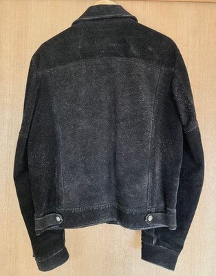 SCHOTT VINTAGE BLACK SUEDE LEATHER TRUCKER JACKET SIZE 42 MADE IN USA GOOD JP