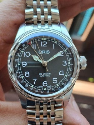 ORIS BIG CROWN POINTER DATE AUTOMATIC WATCH GRAY DIAL BOXED RARE LUXURY
