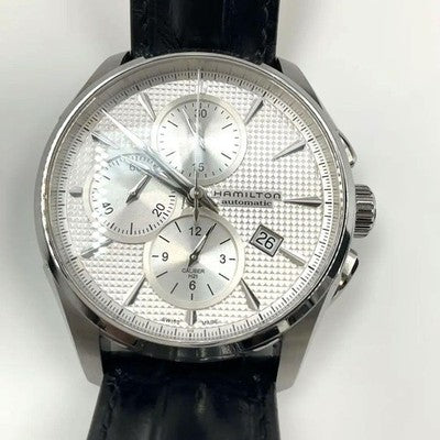 HAMILTON H325960 JAZZMASTER AUTO CHRONOGRAPH SILVER DIAL WITH BOX USED JAPAN