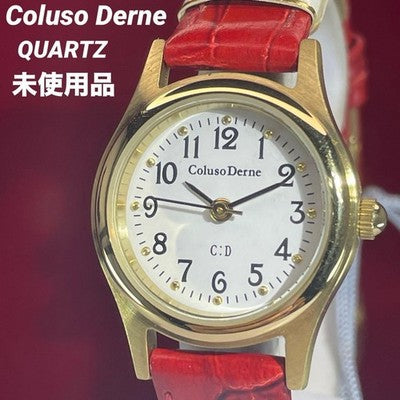 COLUSO DERNE QZ LADIES WRISTWATCH 90S VINTAGE ROUND FACE WHITE DIAL LEATHER BELT