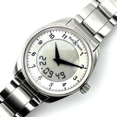 BELL & ROSS FUSION 100S MULTIFUNCTION QUARTZ DIGITAL ANALOG 38MM STEEL WATCH