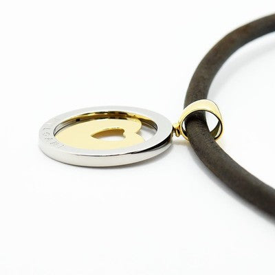 BVLGARI TONDO HEART PENDANT 18K YELLOW GOLD STEEL CHOKER NECKLACE USED