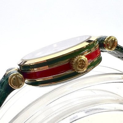 GUCCI 2000L SHERRY LINE WOMENS QUARTZ WATCH WHITE DIAL GREEN LEATHER BAND W/BOX